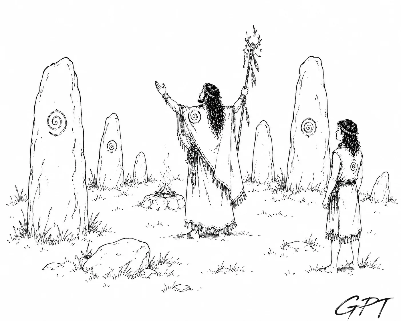 Ancient Flan gathered among standing stones