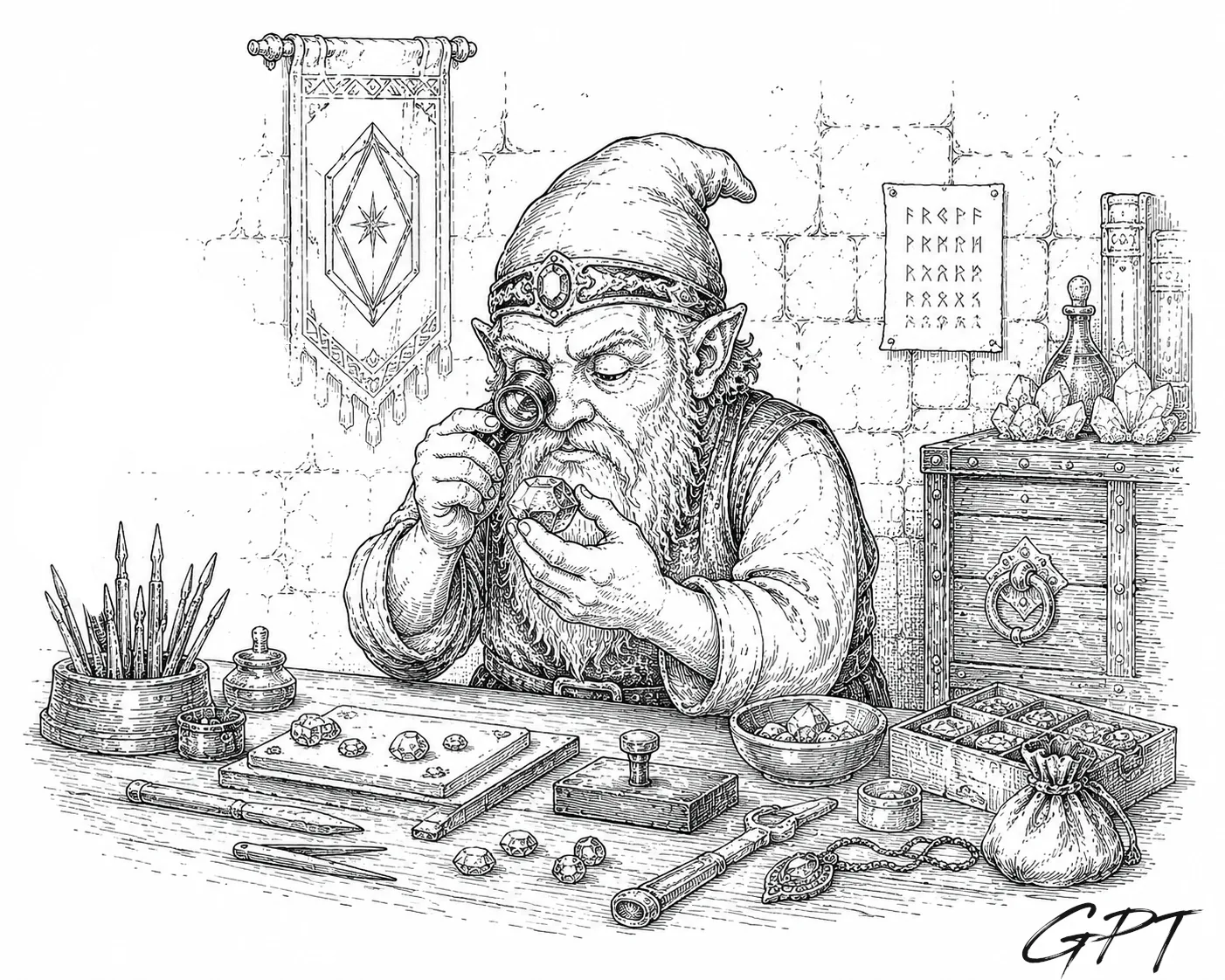 A gnome craftsman working at his bench