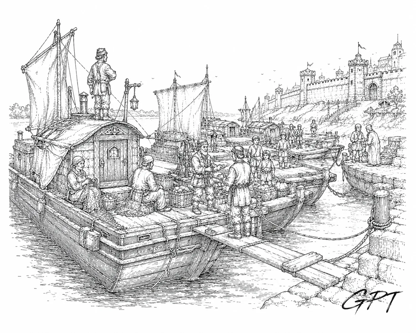 Rhennee travelers aboard their river barges