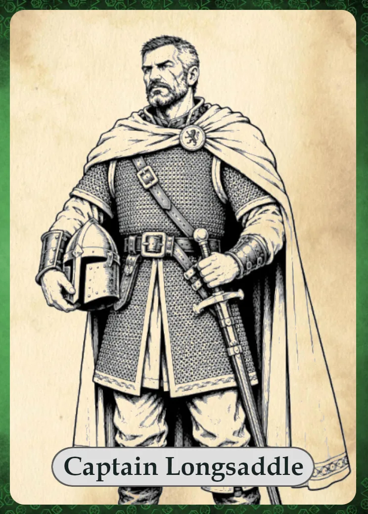 Captain Lardus Longsaddle, commander of the Seaton's Cove garrison.